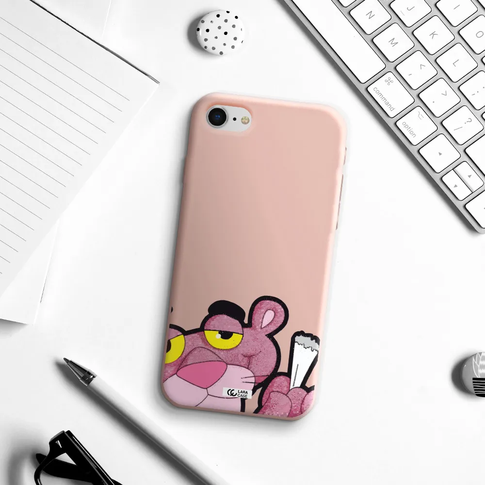 a cartoon of a pink bear Apple iPhone se 2020 Silicone pastel pink Case