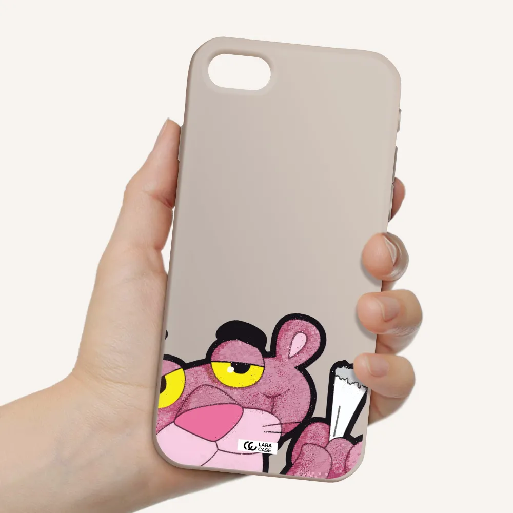 a cartoon of a pink bear Apple iPhone se 2020 Silicone Stone Case