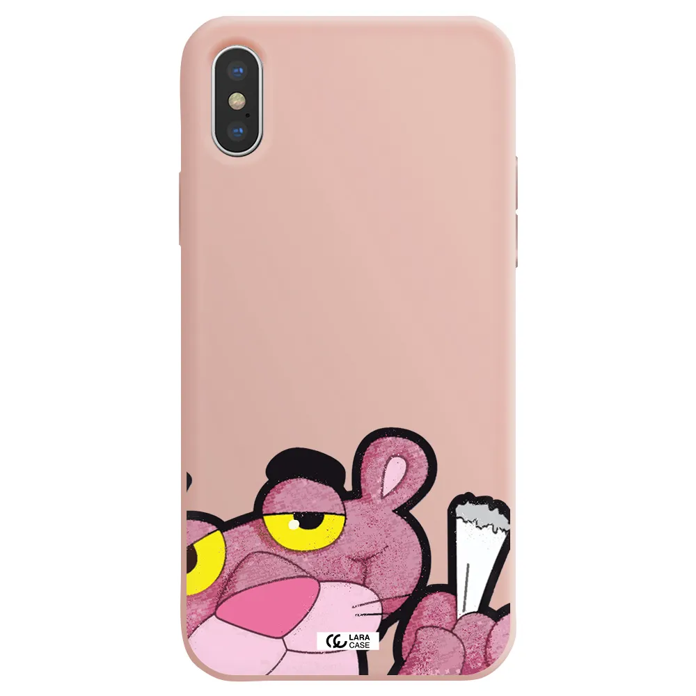 a cartoon of a pink bear Apple iPhone X Silicone pastel pink Case