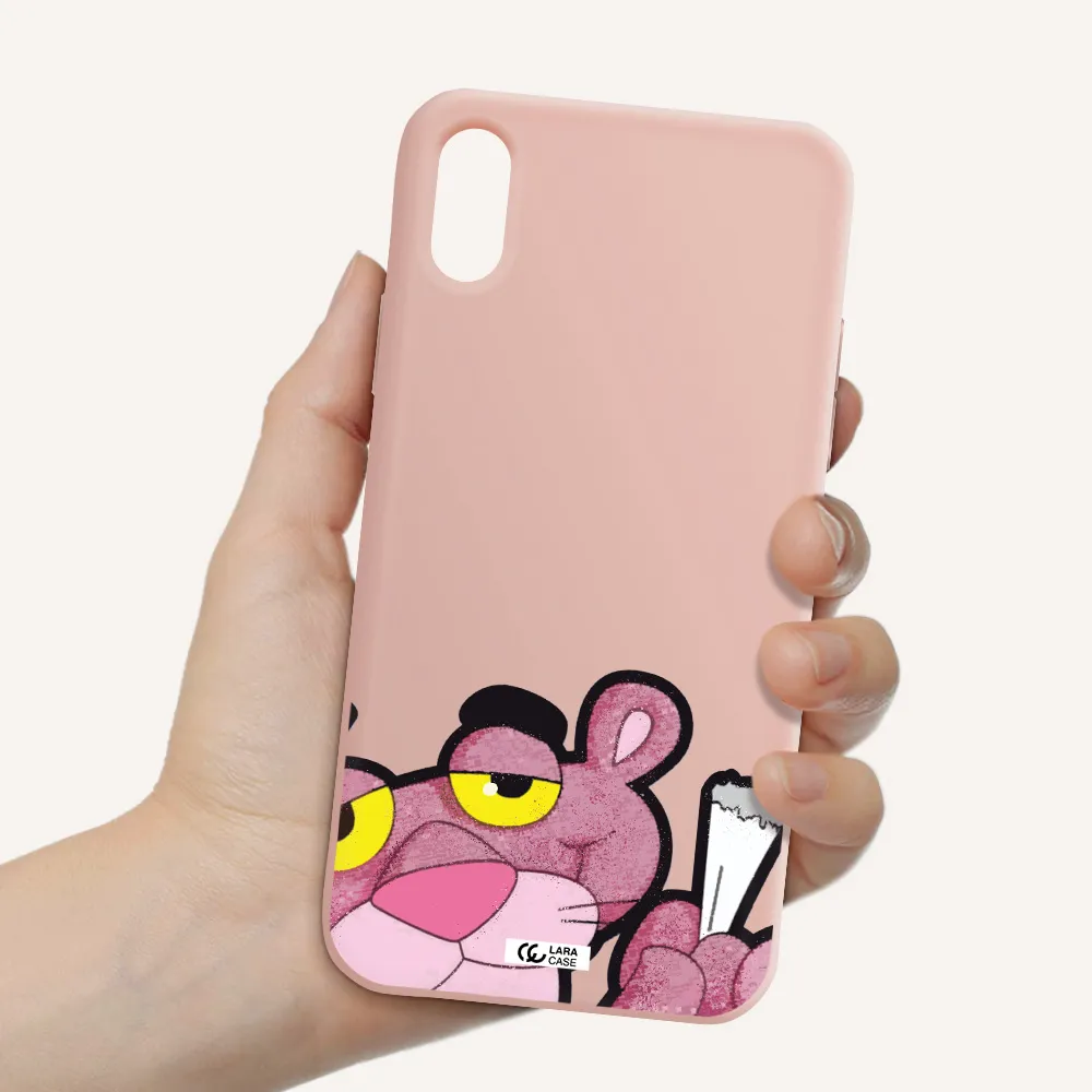 a cartoon of a pink bear Apple iPhone X Silicone pastel pink Case