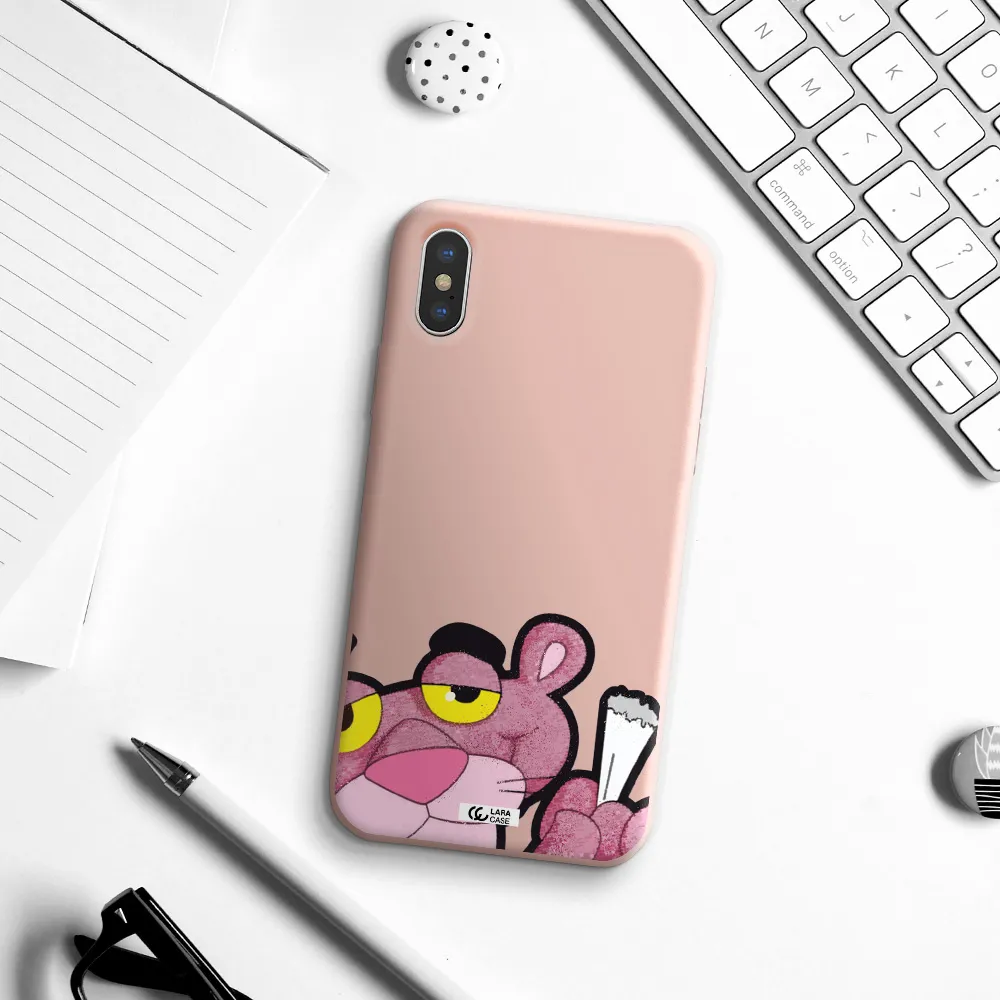 a cartoon of a pink bear Apple iPhone X Silicone pastel pink Case