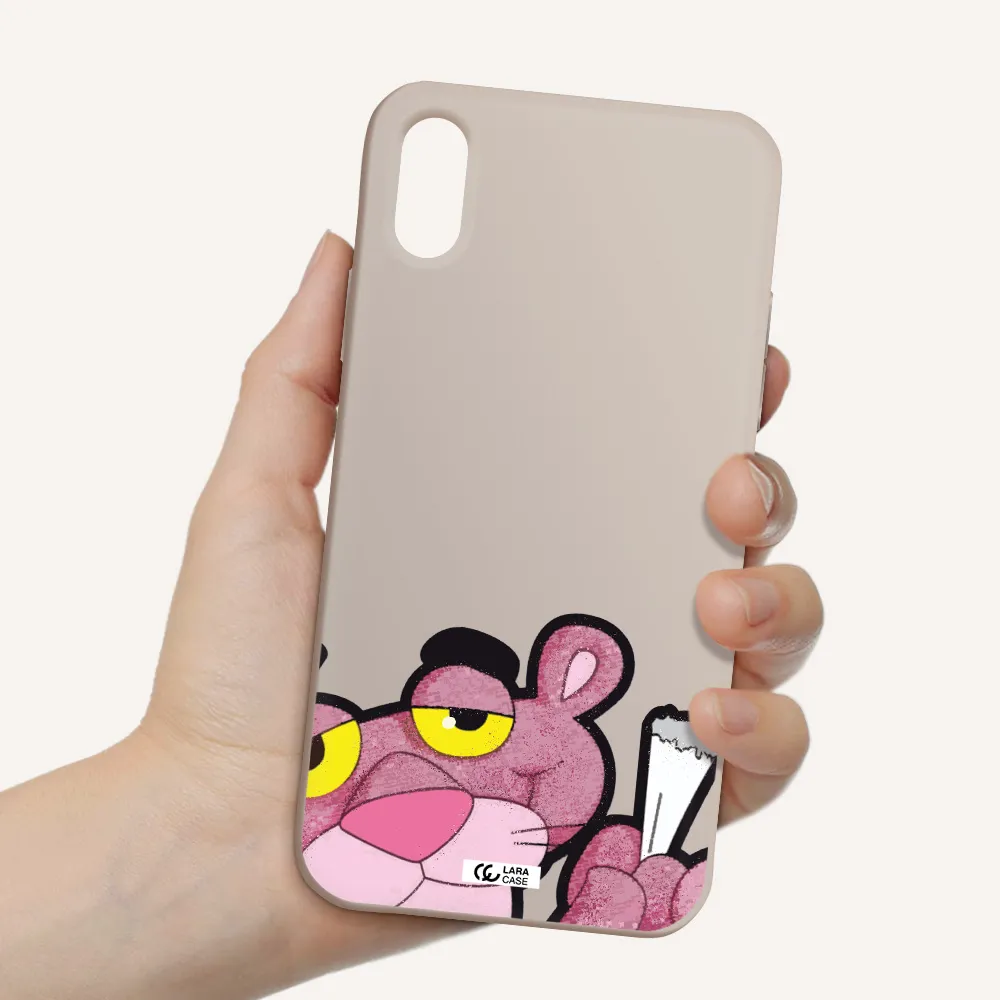a cartoon of a pink bear Apple iPhone X Silicone Stone Case