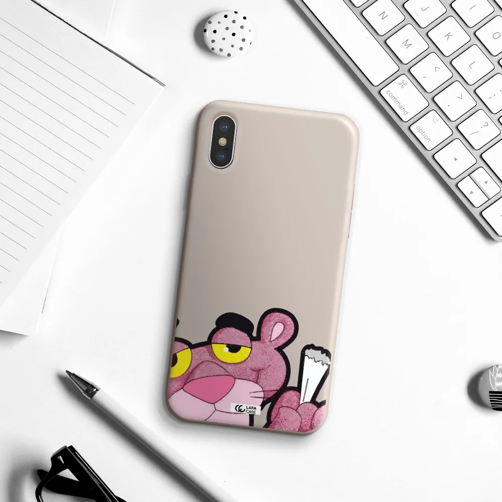 a cartoon of a pink bear Apple iPhone X Silicone Stone Case