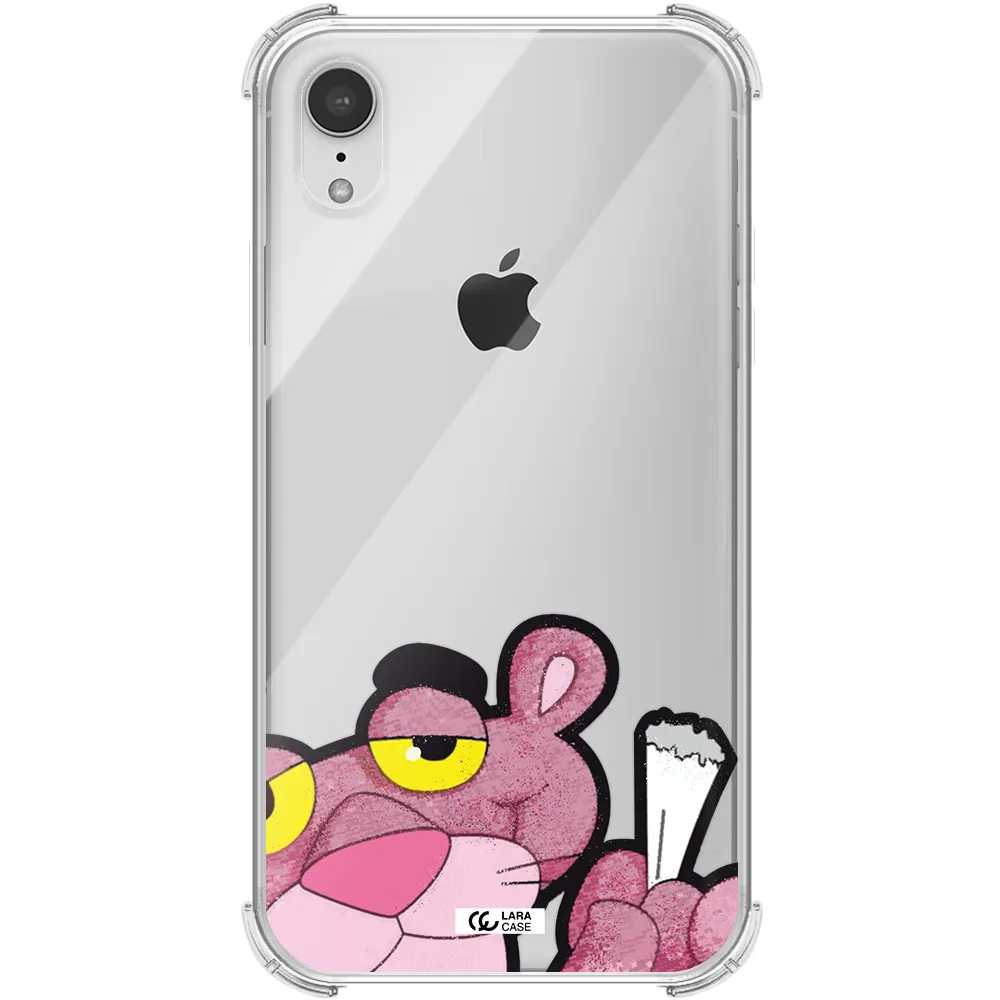 a cartoon of a pink bear Apple iPhone XR Clear PC Case