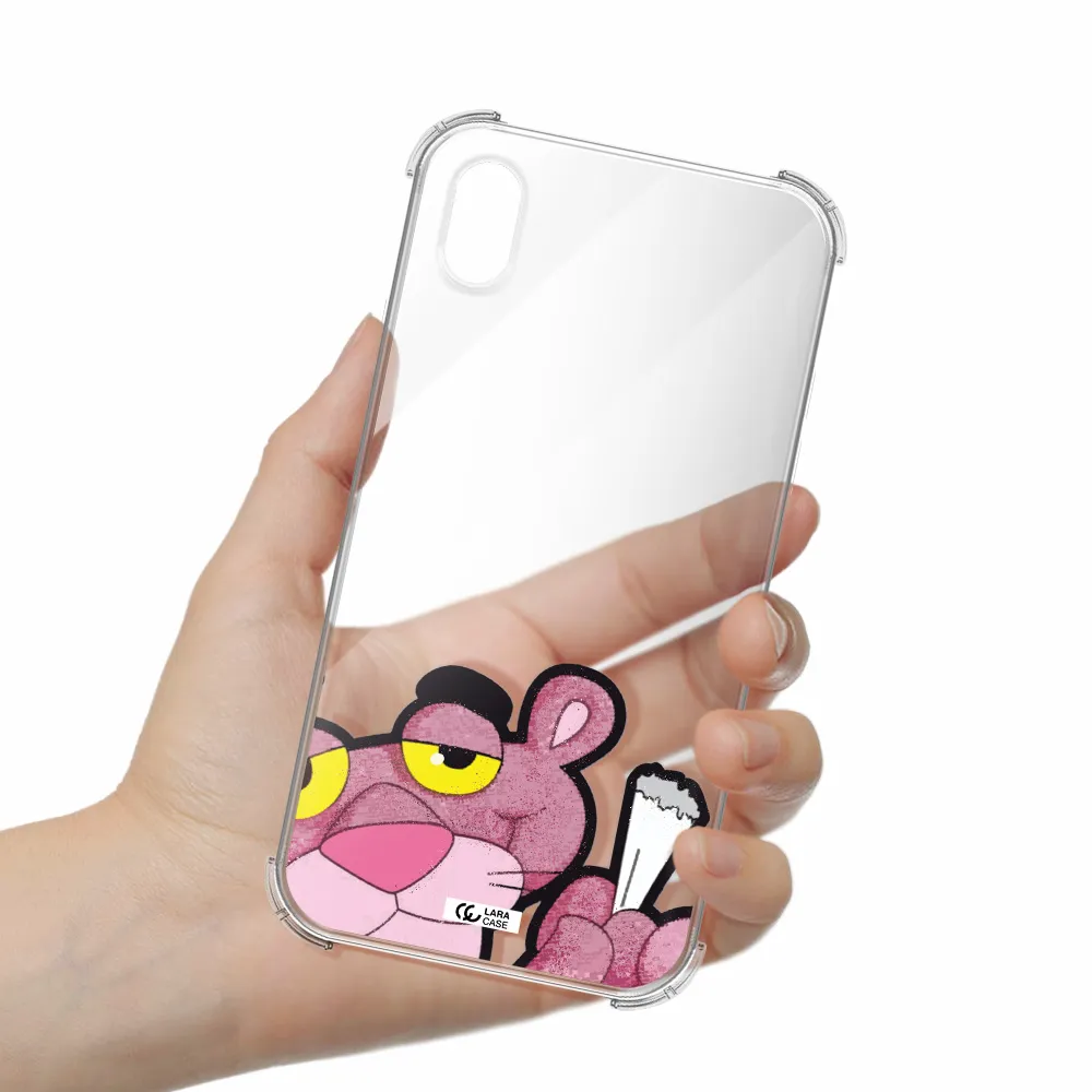 a cartoon of a pink bear Apple iPhone XR Clear PC Case
