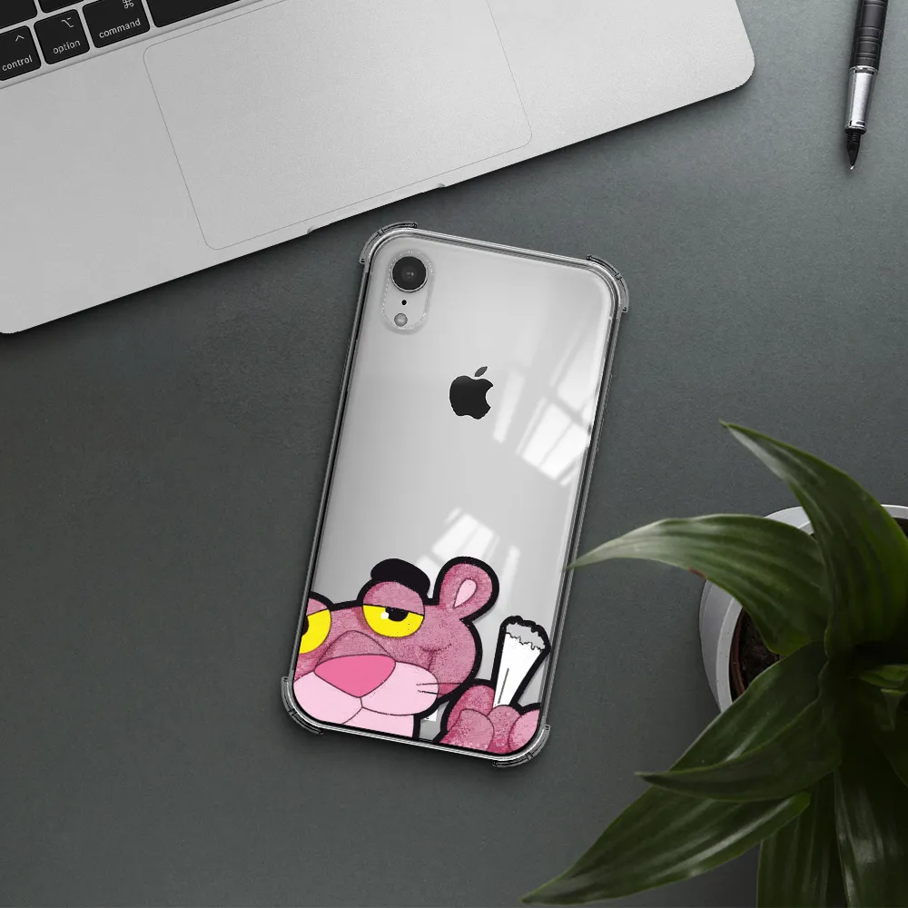a cartoon of a pink bear Apple iPhone XR Clear PC Case