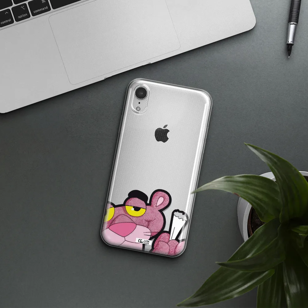 a cartoon of a pink bear Apple iPhone XR Clear TPU Case