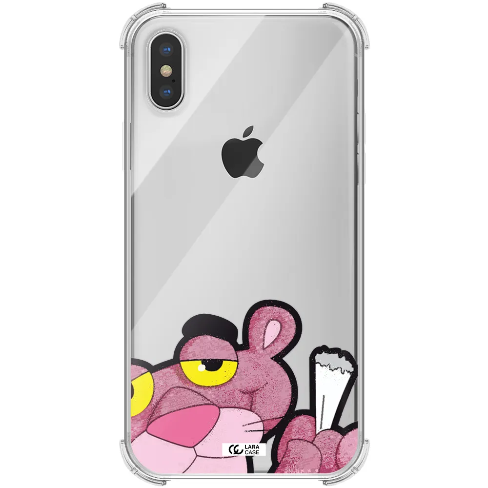 a cartoon of a pink bear Apple iPhone XS Clear PC Case