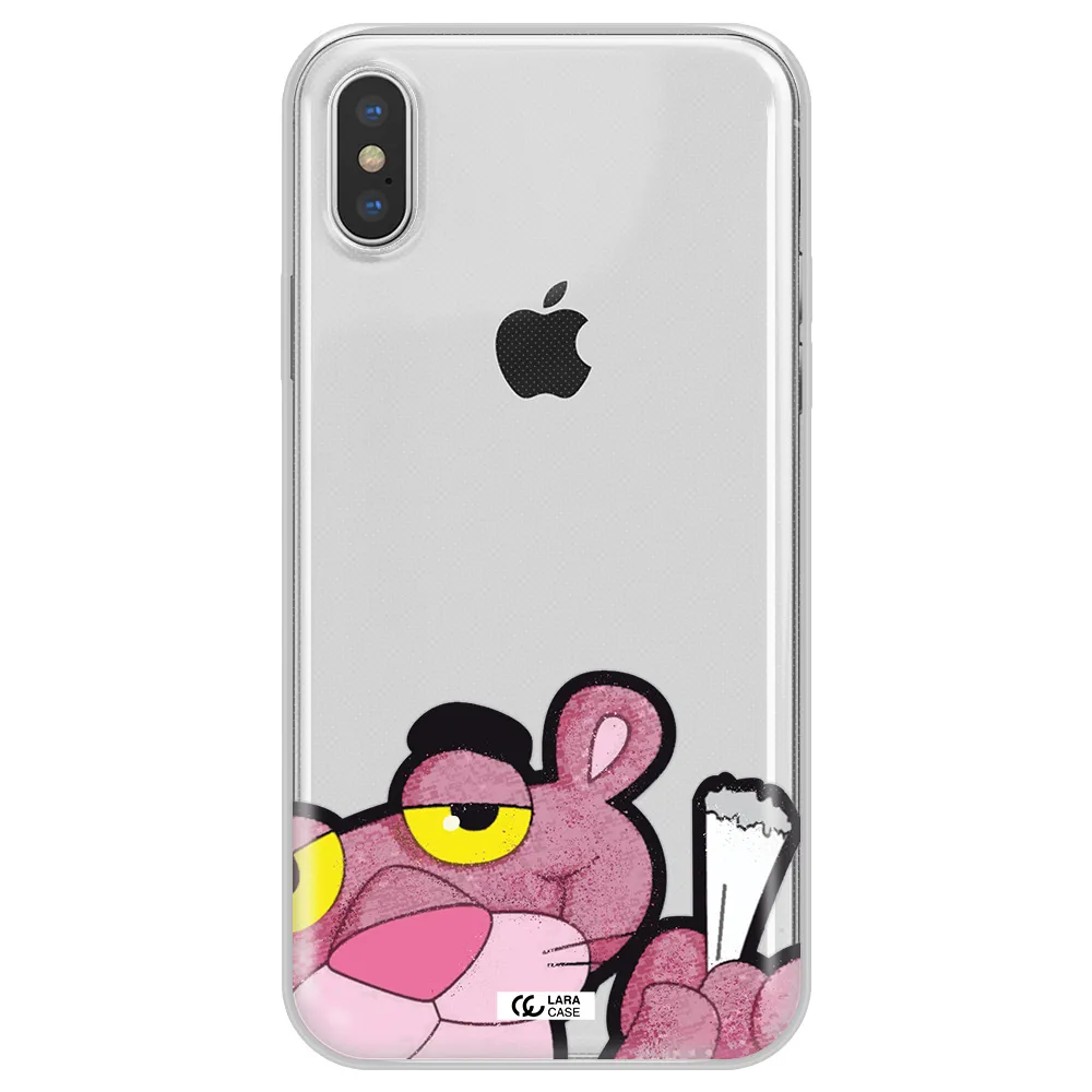a cartoon of a pink bear Apple iPhone XS Clear TPU Case