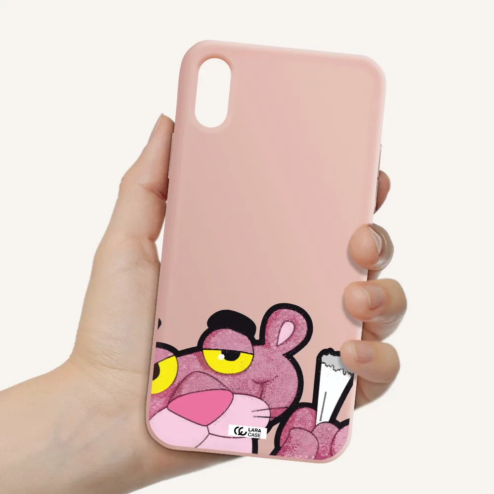 a cartoon of a pink bear Apple iPhone XS Silicone pastel pink Case
