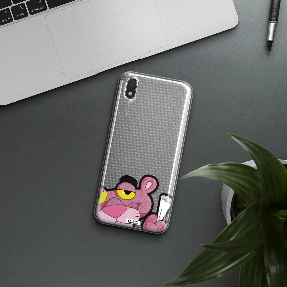 a cartoon of a pink bear Huawei Honor 8S Clear TPU Case