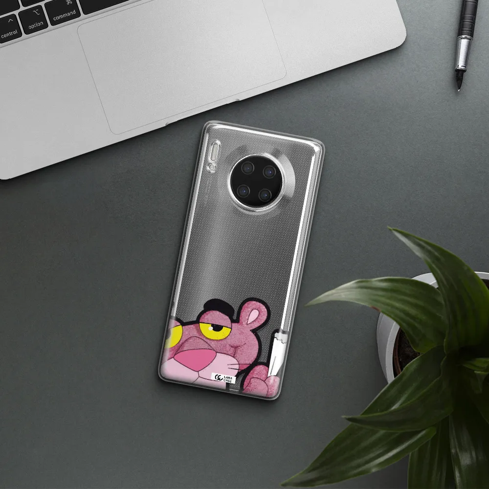 a cartoon of a pink bear Huawei Mate 30 Pro Clear TPU Case