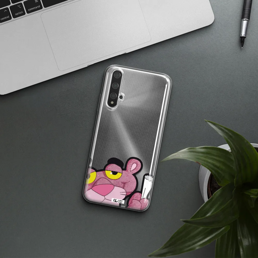 a cartoon of a pink bear Huawei Nova 5t Clear TPU Case