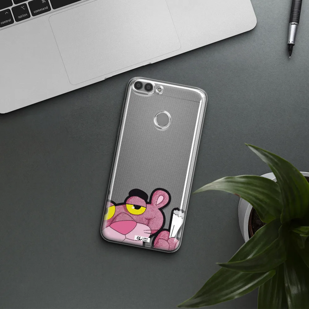 a cartoon of a pink bear Huawei P Smart 2017 Clear TPU Case