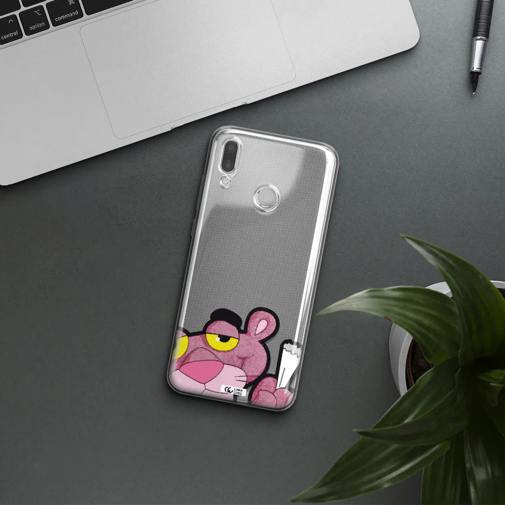 a cartoon of a pink bear Huawei P Smart 2019 Clear TPU Case