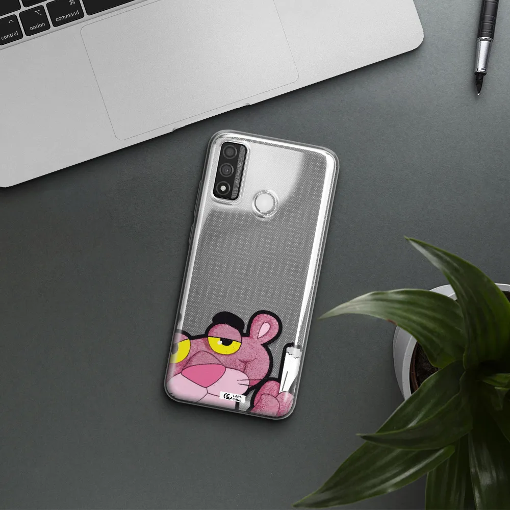 a cartoon of a pink bear Huawei P Smart 2020 Clear TPU Case