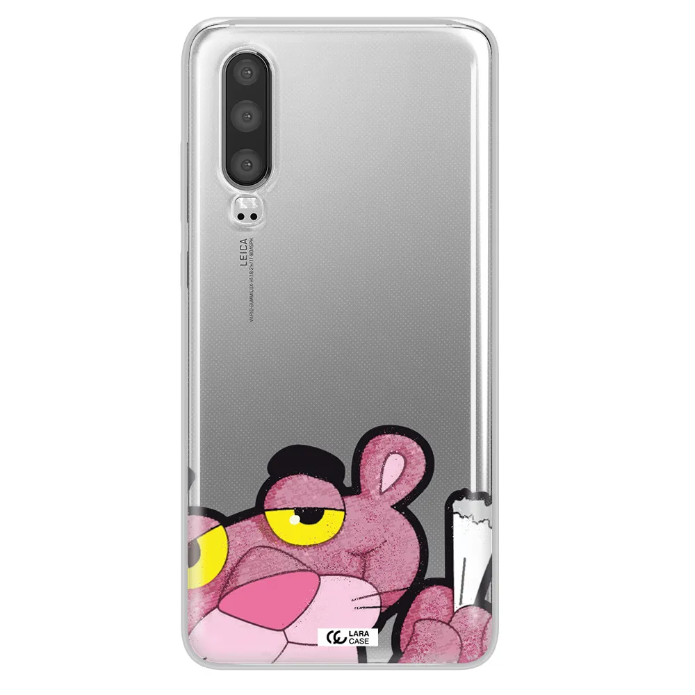 a cartoon of a pink bear Huawei P30 Clear TPU Case