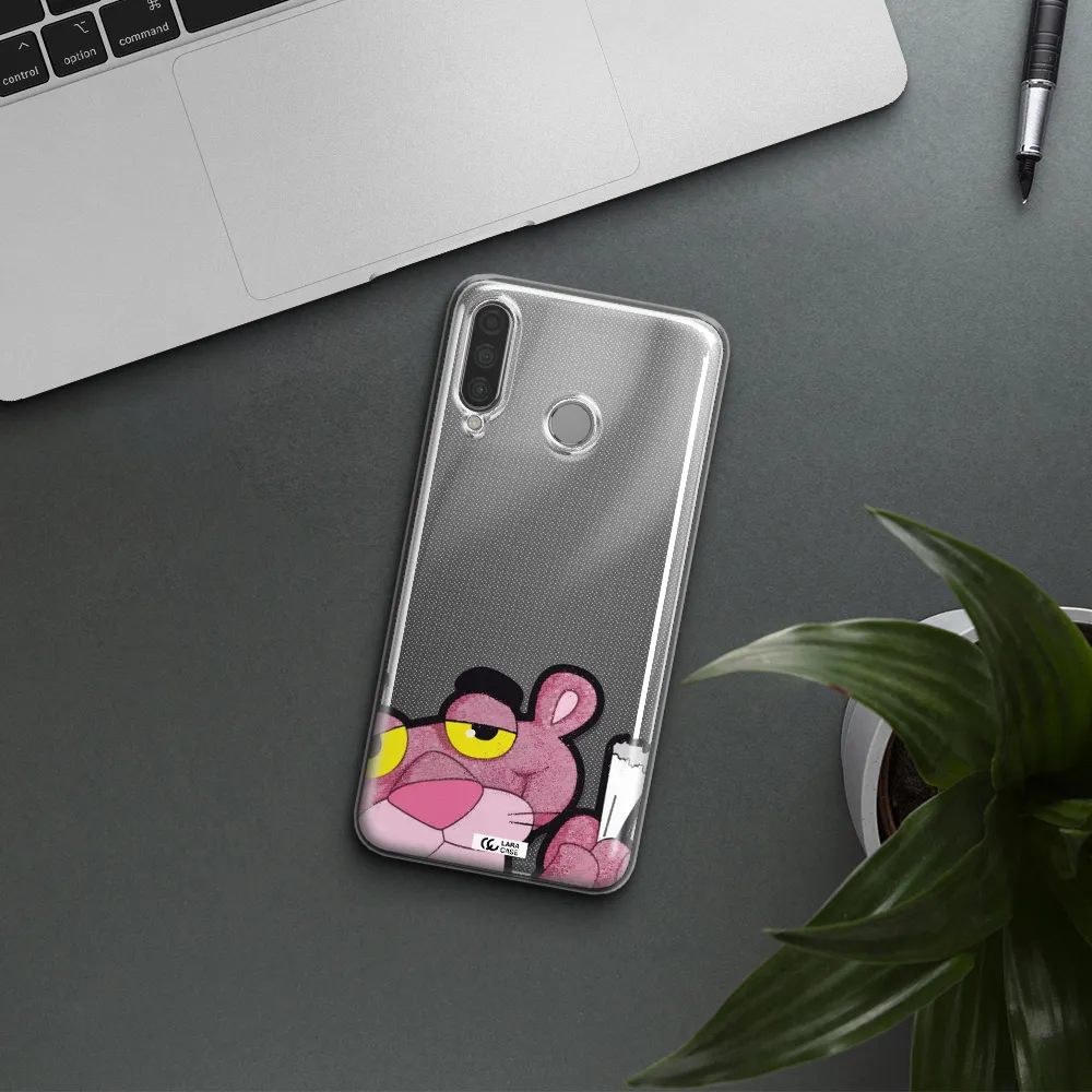 a cartoon of a pink bear Huawei P30 Lite Clear TPU Case
