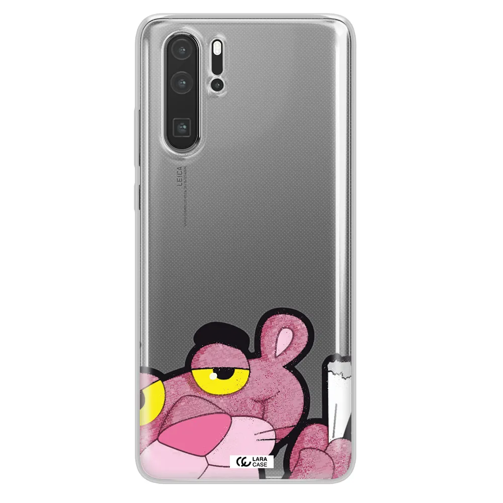 a cartoon of a pink bear Huawei P30 Pro Clear TPU Case