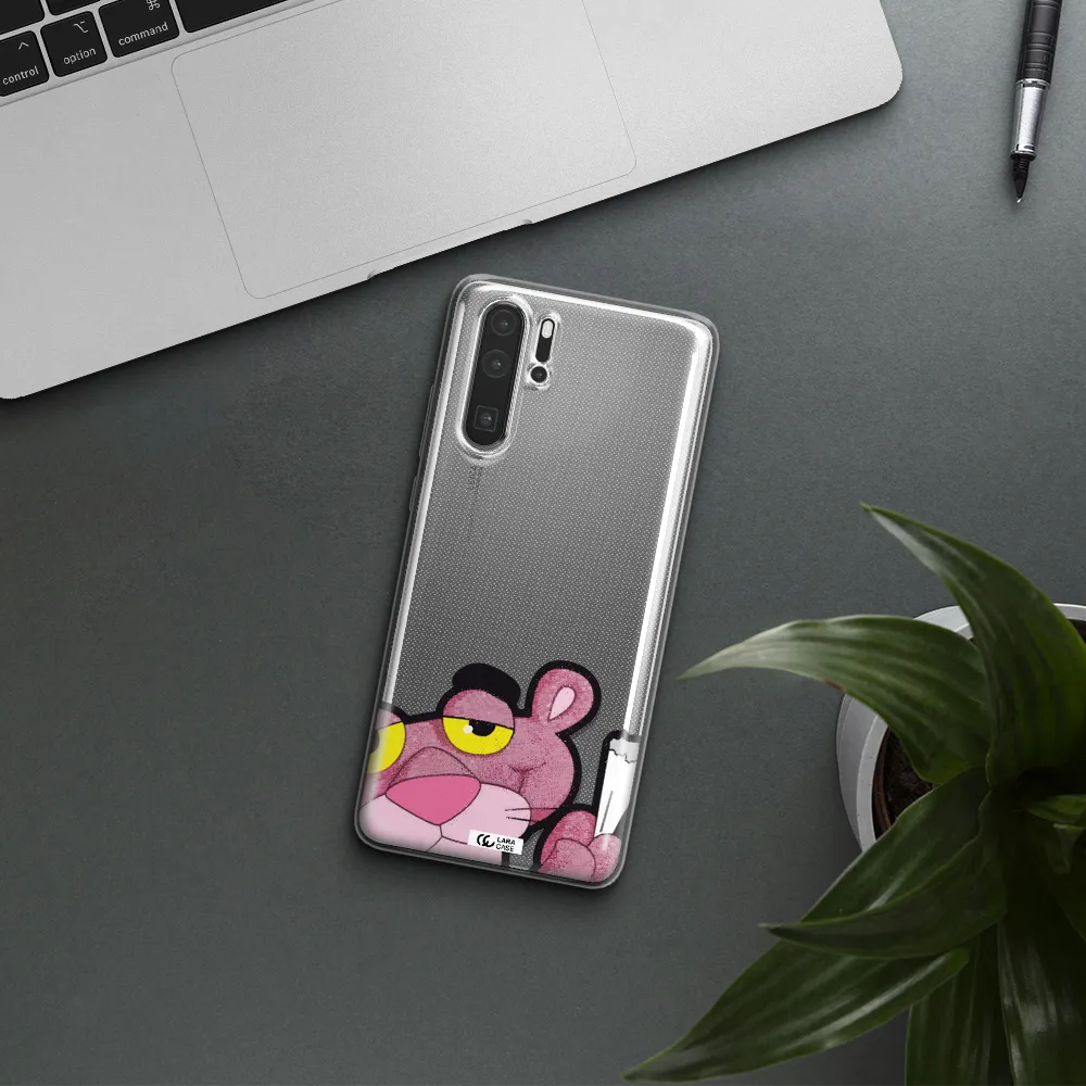a cartoon of a pink bear Huawei P30 Pro Clear TPU Case