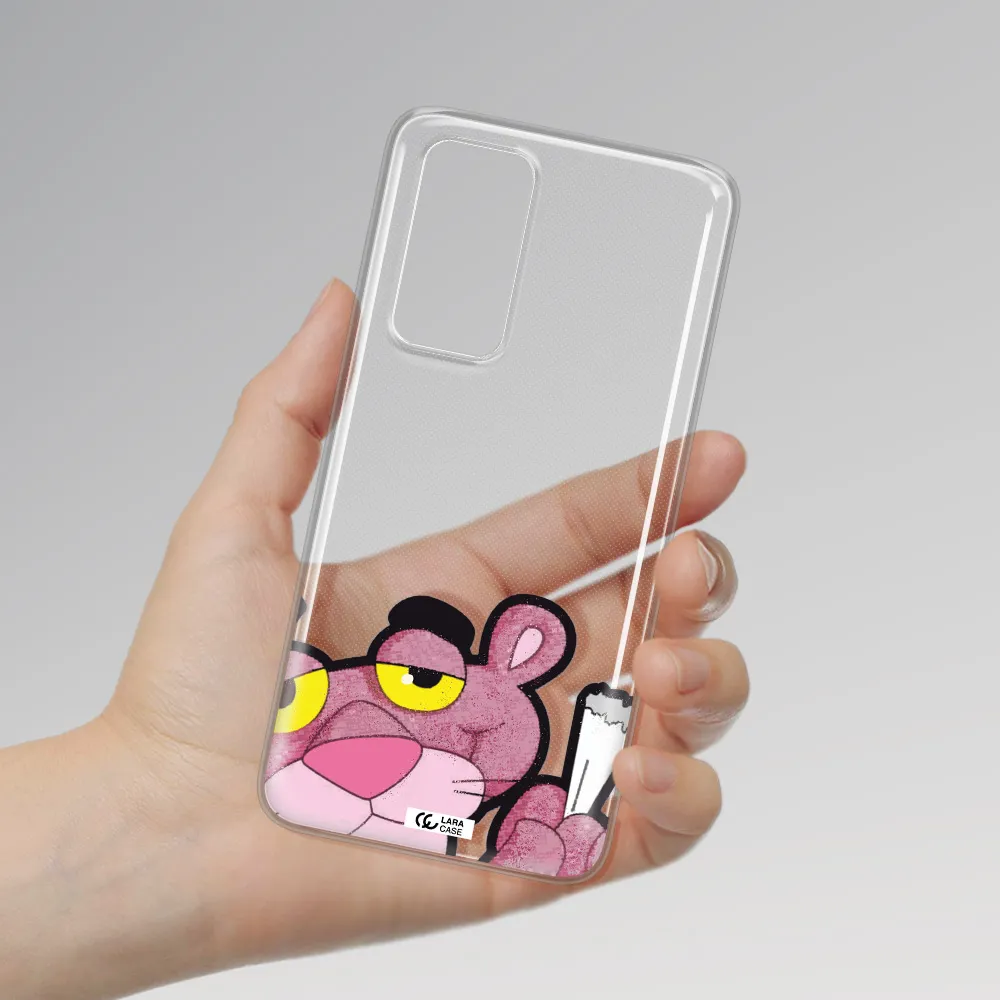 a cartoon of a pink bear Huawei P40 Clear TPU Case