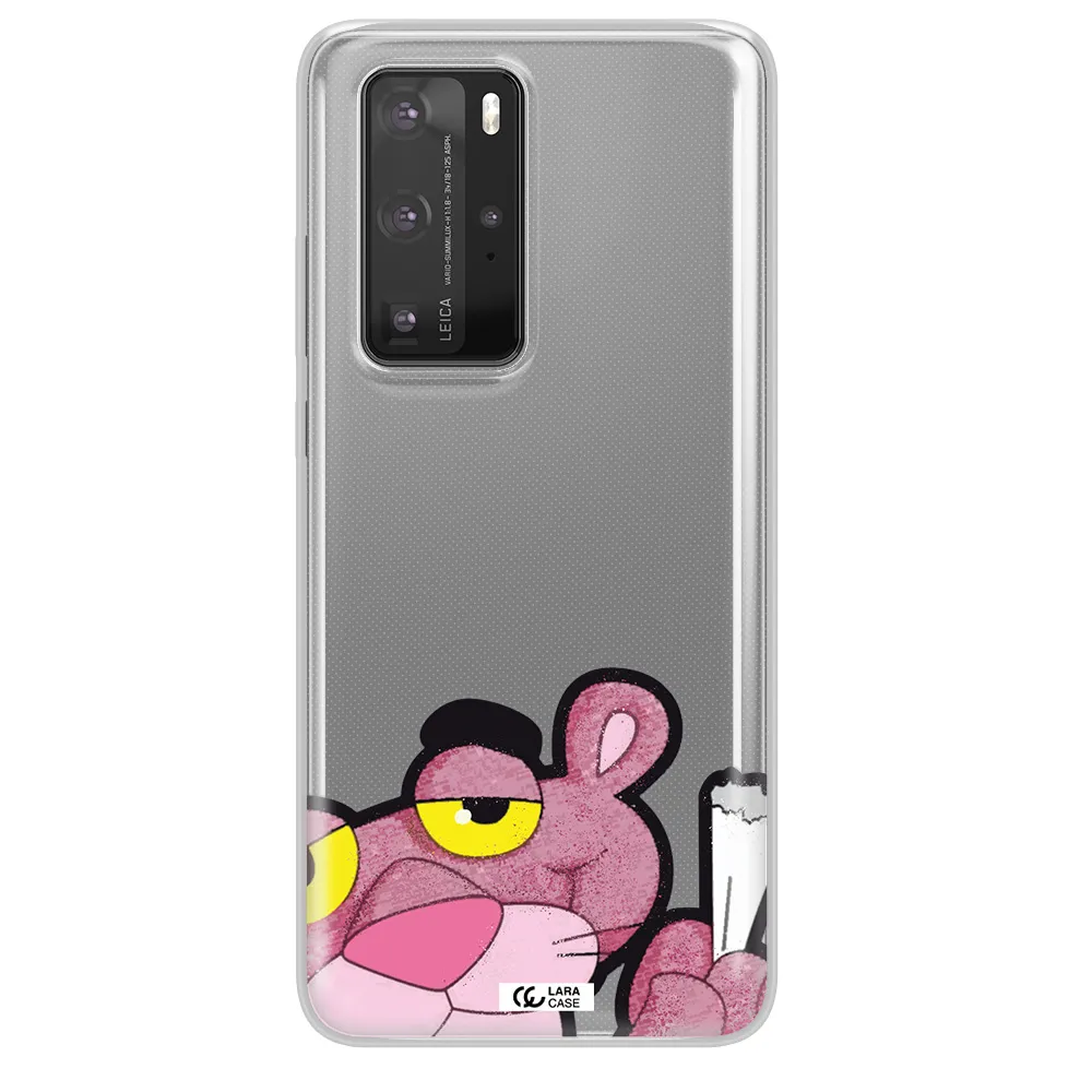 a cartoon of a pink bear Huawei P40 Pro Clear TPU Case