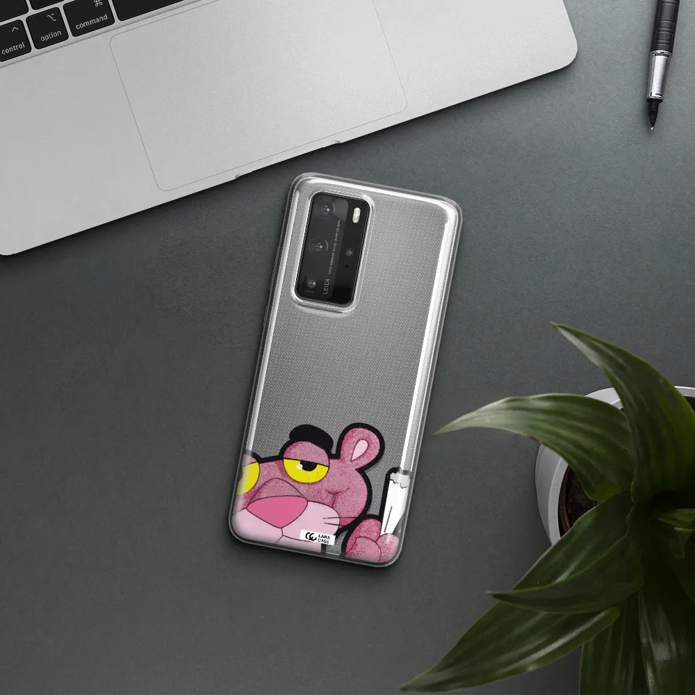 a cartoon of a pink bear Huawei P40 Pro Clear TPU Case