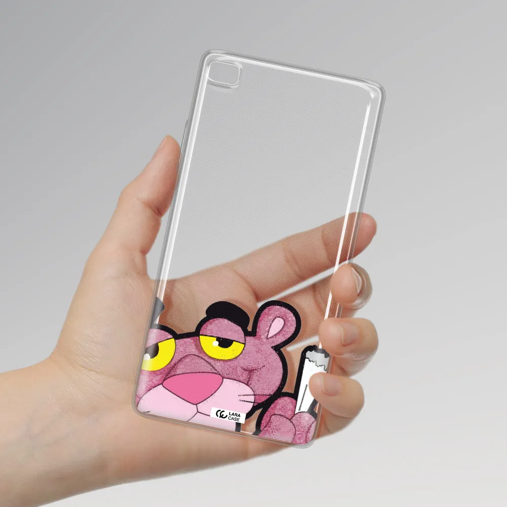 a cartoon of a pink bear Huawei P8 Clear TPU Case