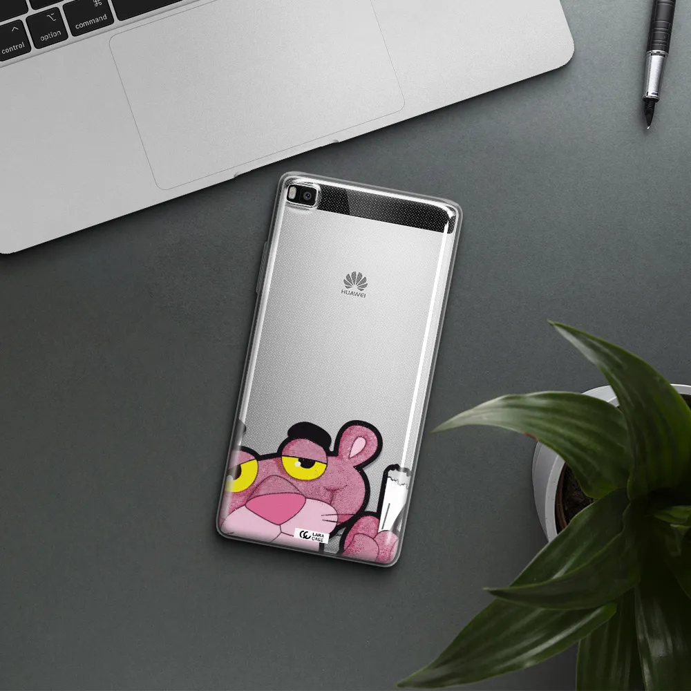 a cartoon of a pink bear Huawei P8 Clear TPU Case