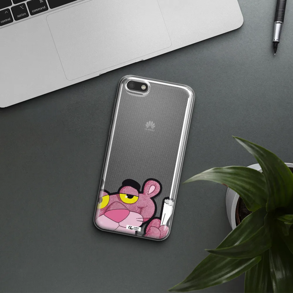 a cartoon of a pink bear Huawei Y5 2018 Clear TPU Case