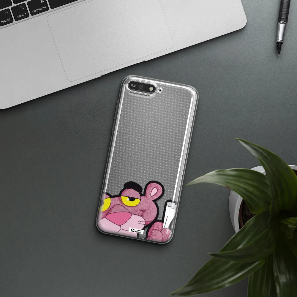 a cartoon of a pink bear Huawei Y6 2018 Clear TPU Case