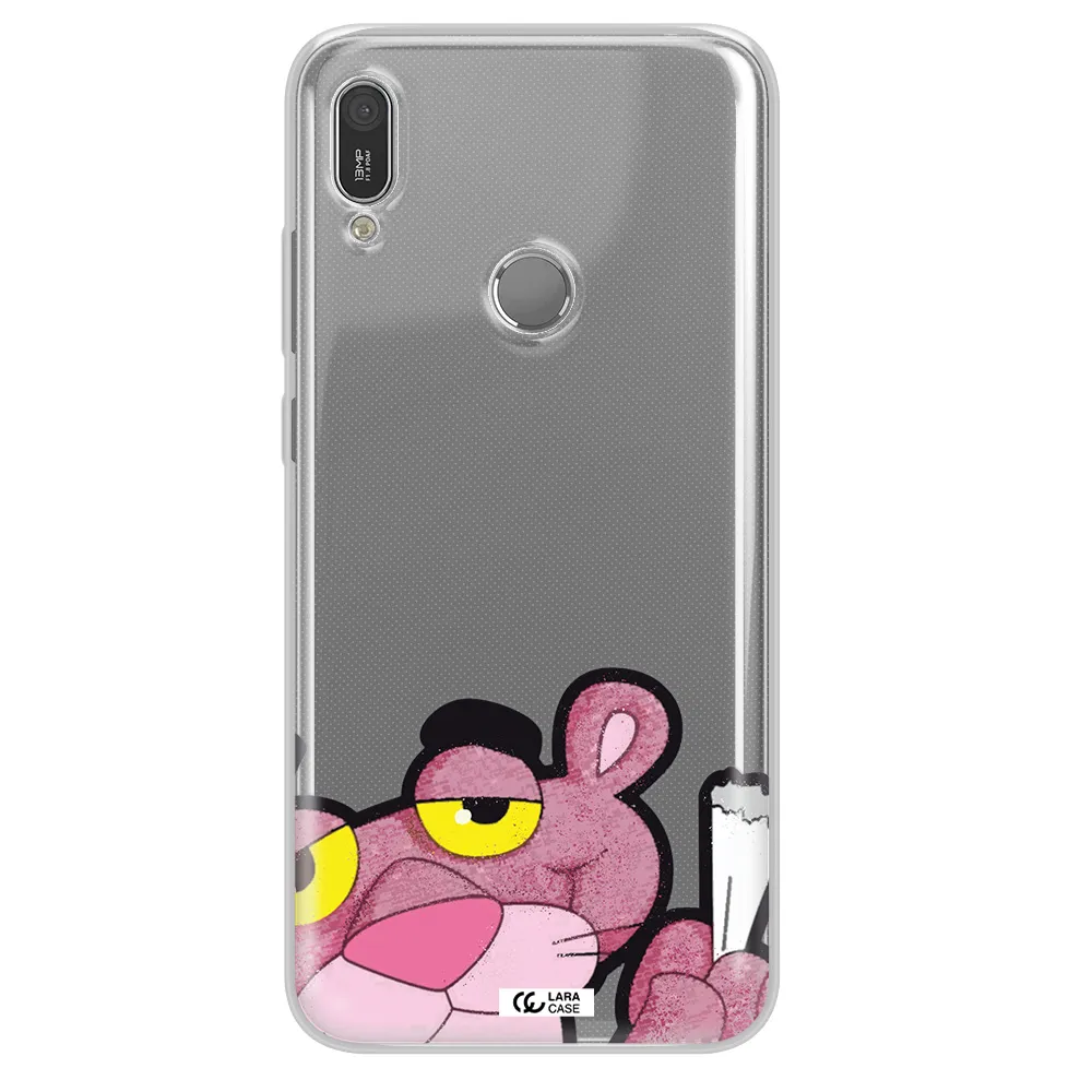 a cartoon of a pink bear Huawei Y6 2019 Clear TPU Case