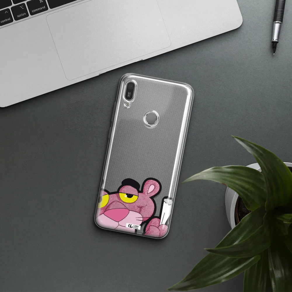 a cartoon of a pink bear Huawei Y6 2019 Clear TPU Case