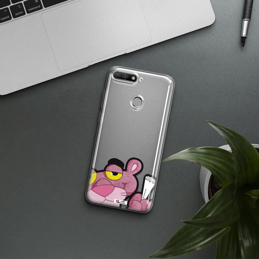 a cartoon of a pink bear Huawei Y6 Prime 2018 Clear TPU Case