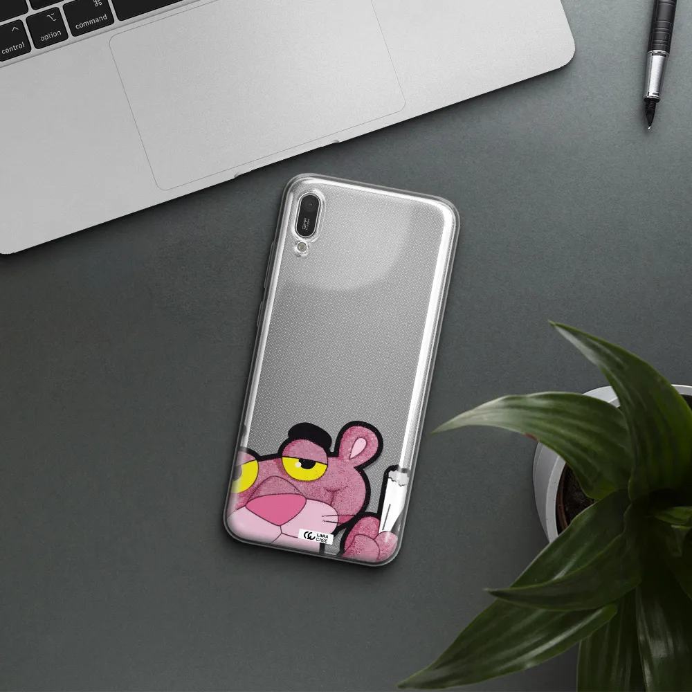 a cartoon of a pink bear Huawei Y6 Pro 2019 Clear TPU Case