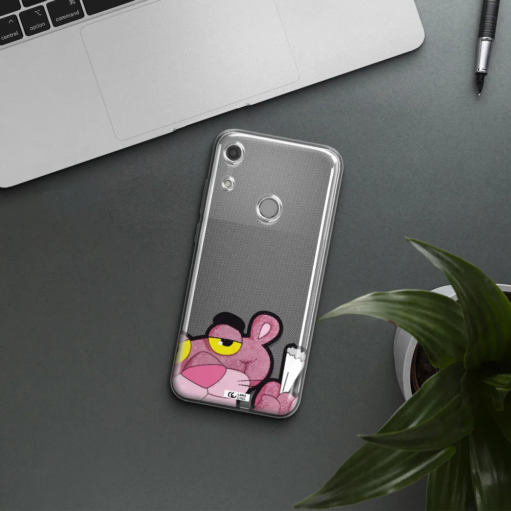 a cartoon of a pink bear Huawei Y6S Clear TPU Case