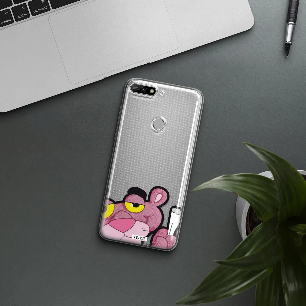 a cartoon of a pink bear Huawei Y7 2018 Clear TPU Case