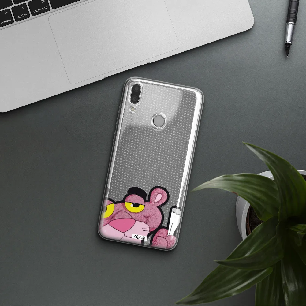 a cartoon of a pink bear Huawei Y7 2019 Clear TPU Case