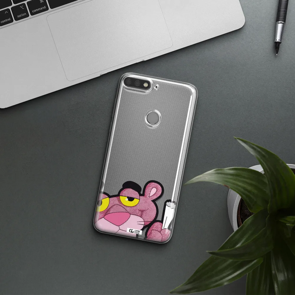a cartoon of a pink bear Huawei Y7 Prime 2018 Clear TPU Case