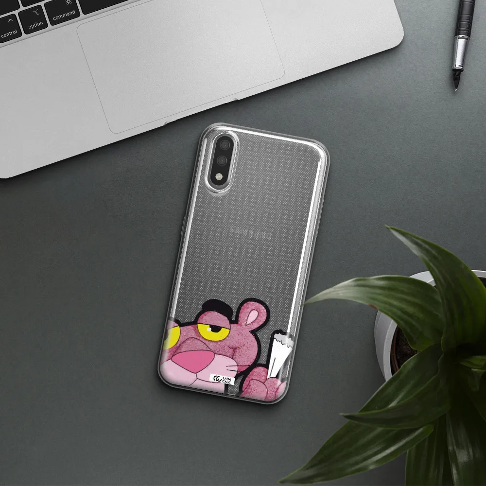 a cartoon of a pink bear Samsung A01 Clear TPU Case