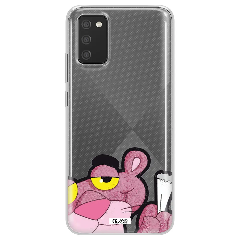 a cartoon of a pink bear Samsung A02S Clear TPU Case