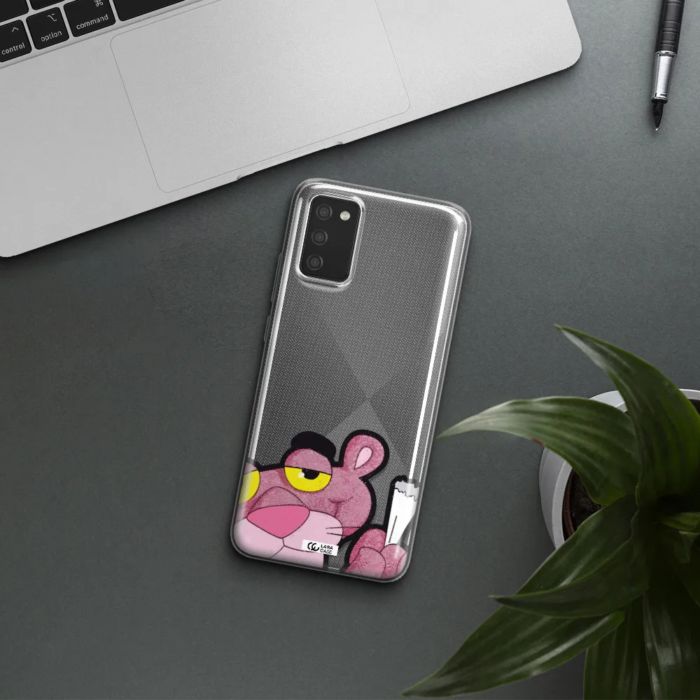 a cartoon of a pink bear Samsung A02S Clear TPU Case