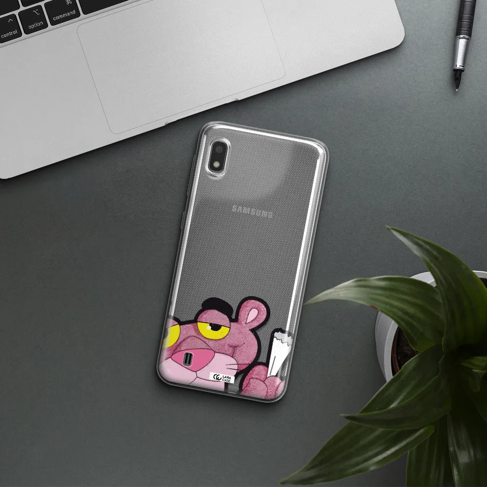 a cartoon of a pink bear Samsung A10 Clear TPU Case