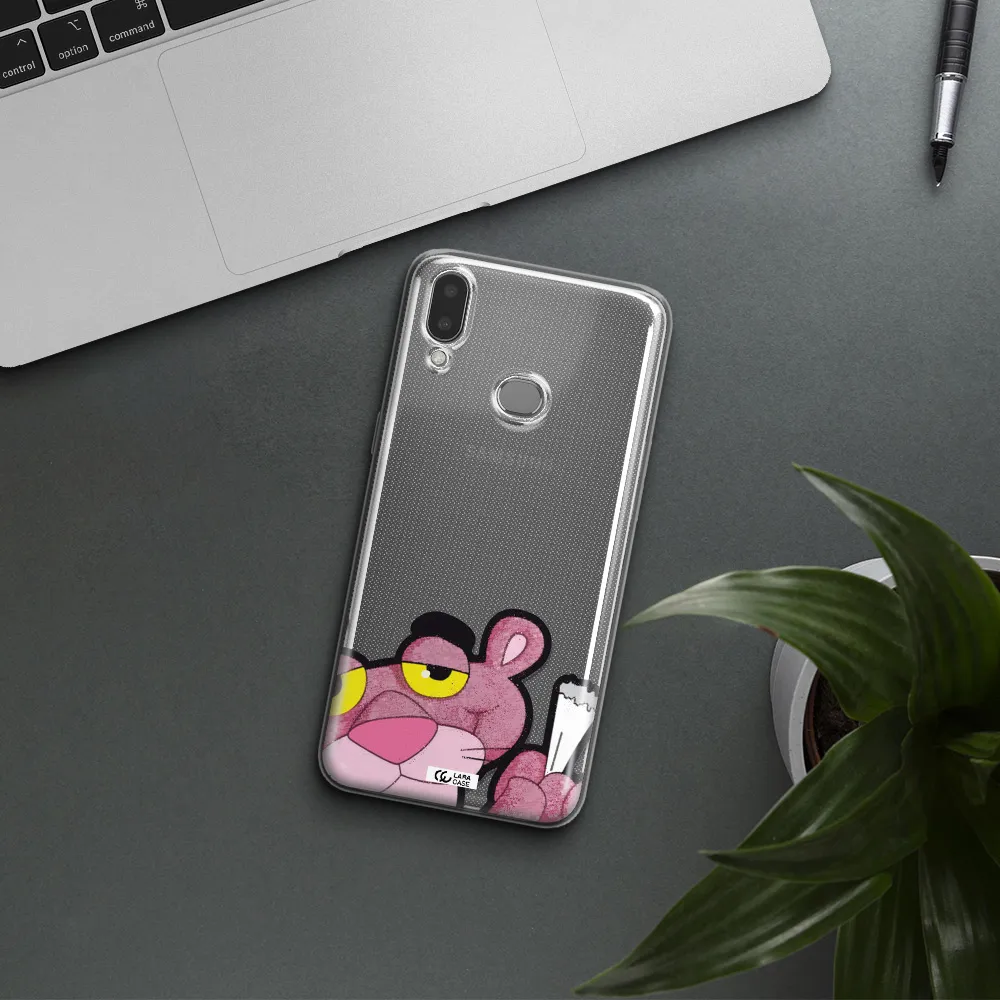 a cartoon of a pink bear Samsung A10S Clear TPU Case