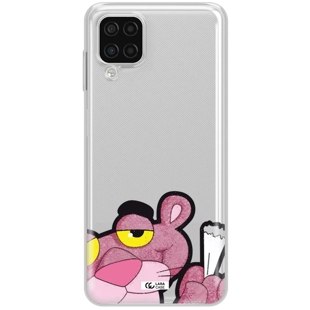 a cartoon of a pink bear Samsung A12 4g Clear TPU Case