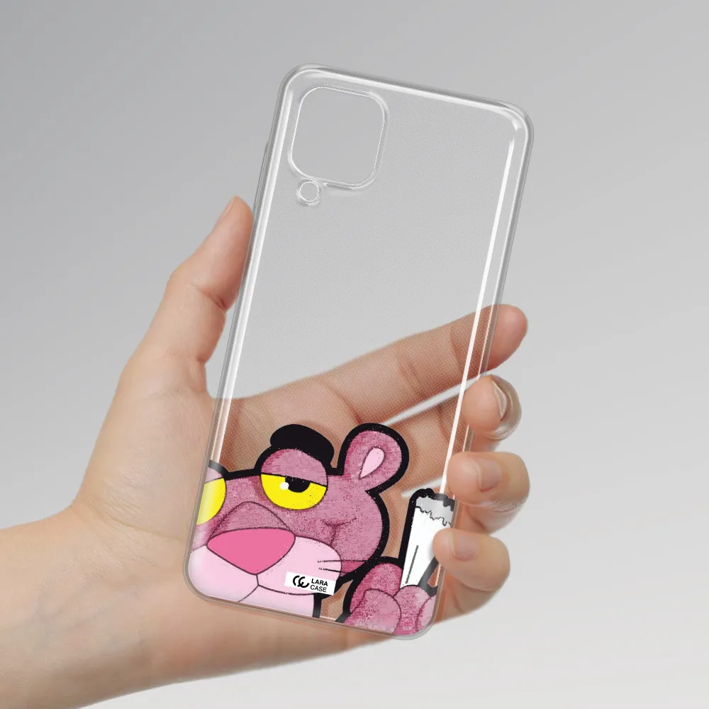 a cartoon of a pink bear Samsung A12 4g Clear TPU Case