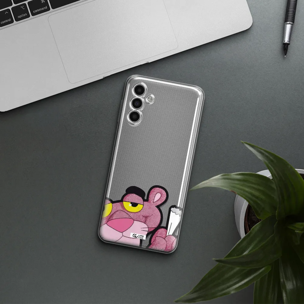 A Cartoon Of A Pink Bear Samsung A13 5G Clear Tpu Case