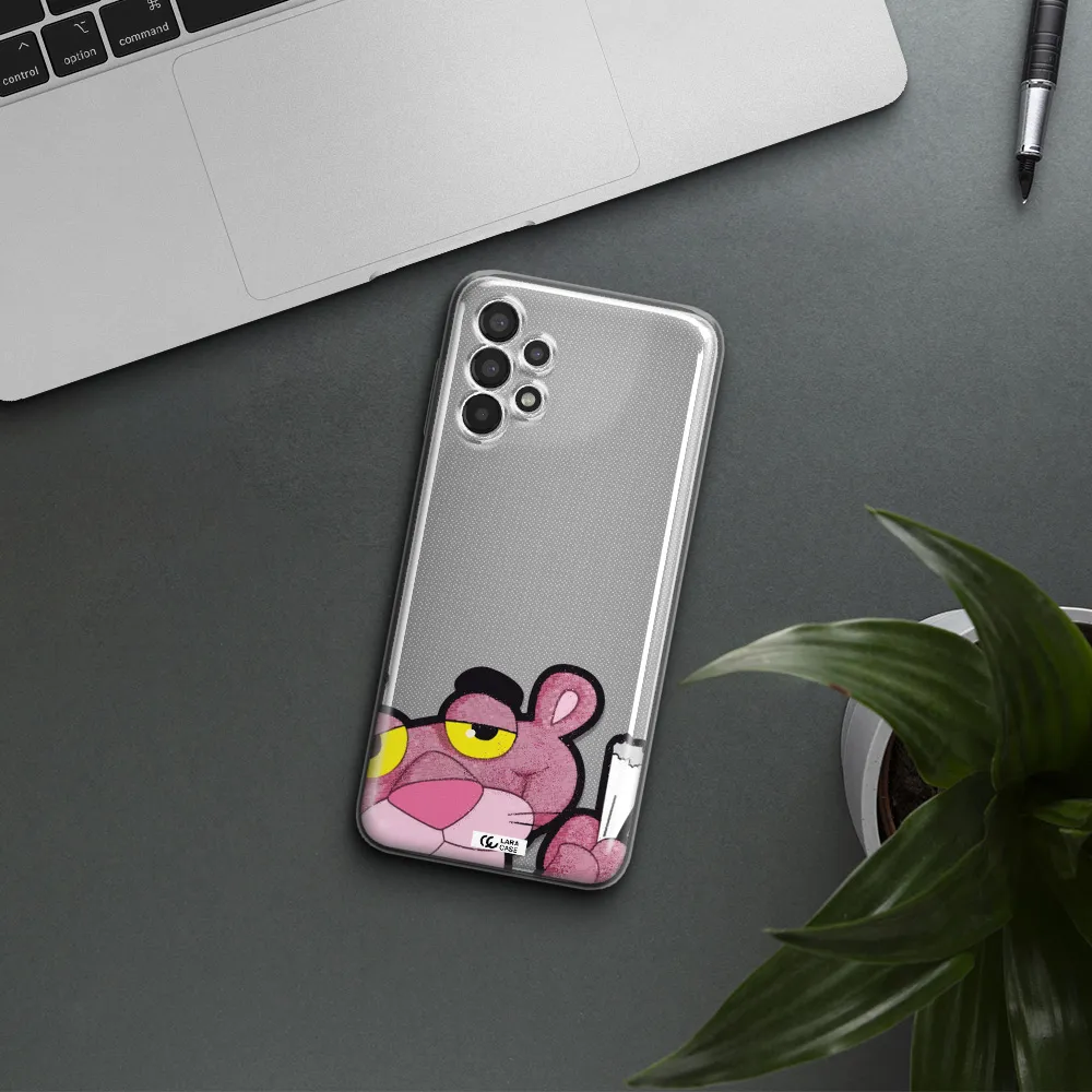 a cartoon of a pink bear Samsung A13 Clear TPU Case