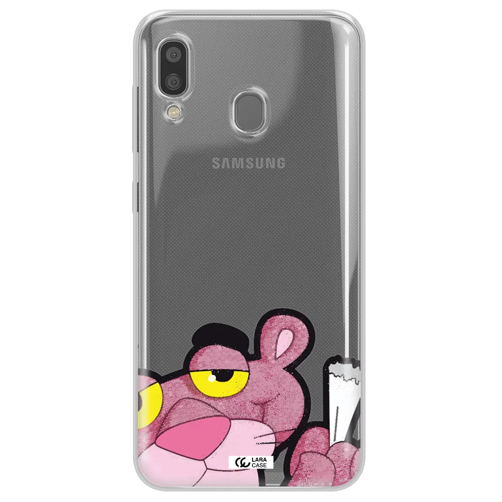 a cartoon of a pink bear Samsung A20 Clear TPU Case