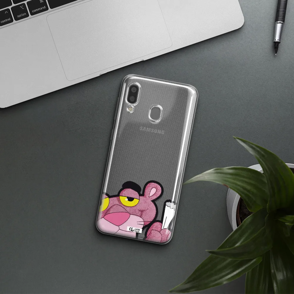 a cartoon of a pink bear Samsung A20 Clear TPU Case